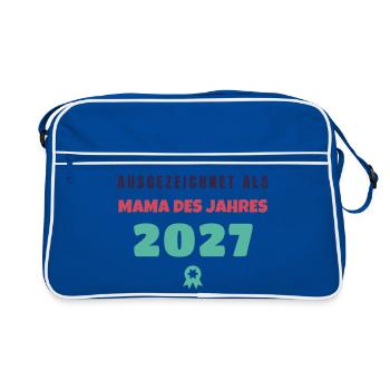 Mama des Jahres 2027 Auszeichnung Muttertag - Retro Tasche - Blau/Weiß - Vorne