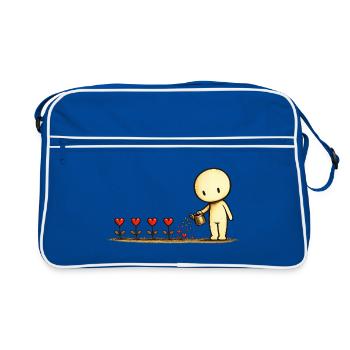 The Little Thought | Be Good | Heart Flower Motif - Retro Bag - blue/white - Front