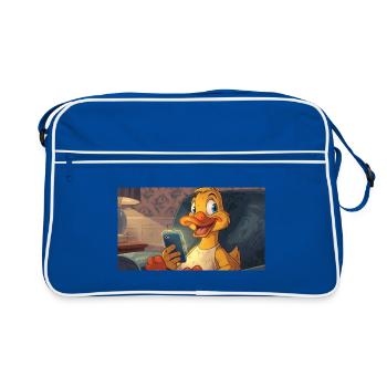 Duck on the smartphone - Retro Bag - blue/white - Front