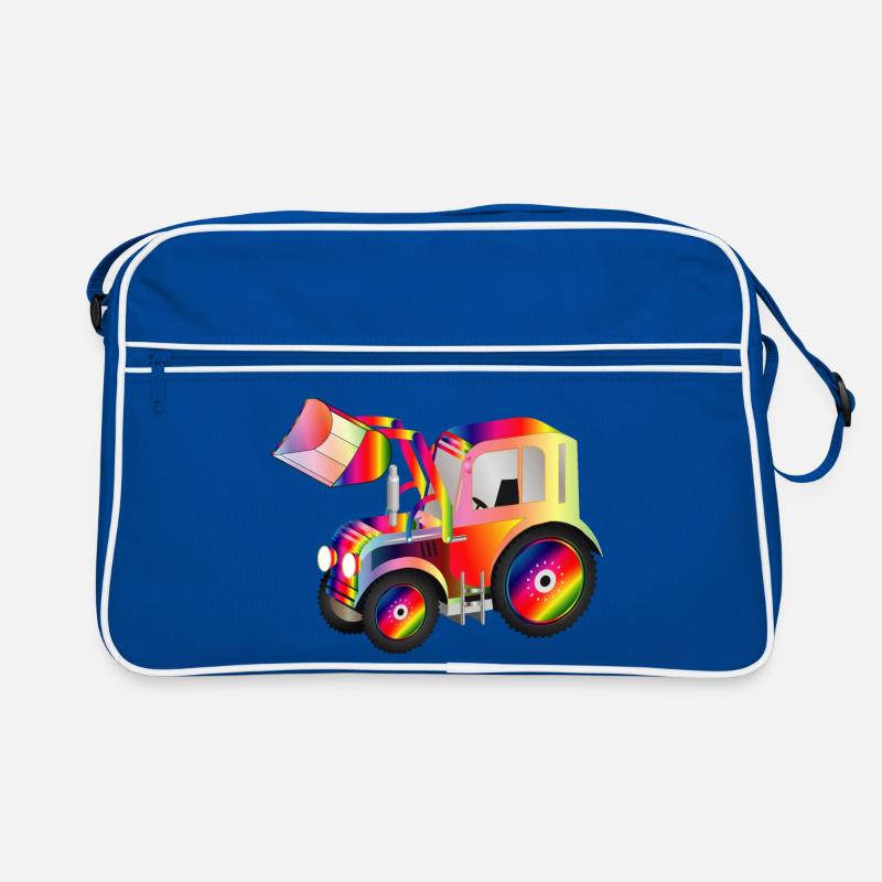 Traktor Frontlader in bunten RegenbogenFarben Retro Tasche