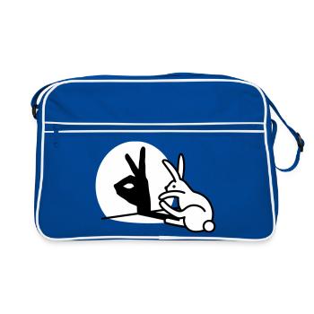 Funny Rabbit hand shadow puppets humor pop art - Retro Bag - blue/white - Front