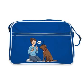 Zeichensprache für Hunde – Hallo ! - Retro Tasche - Blau/Weiß - Vorne