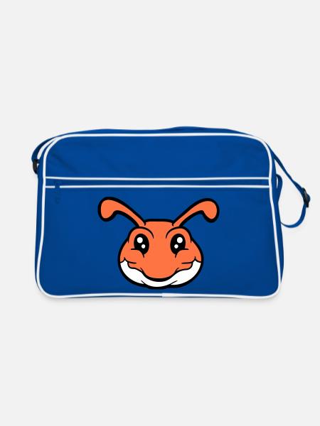 caterpillar smiles sweet cute worm friendly comic - Retro Bag - blue/white - Front