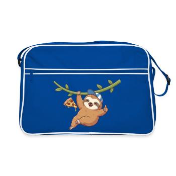 Niedlicher Faultier mit Pizza und Cap - Retro Tasche - Blau/Weiß - Vorne