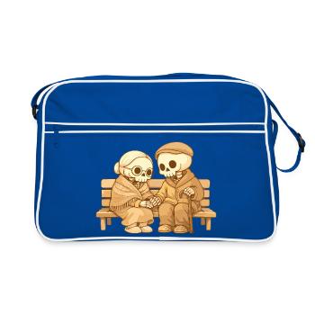 Couple squelette douillet sur le banc – Amour pour la vie - Sac Retro - bleu/blanc - Devant