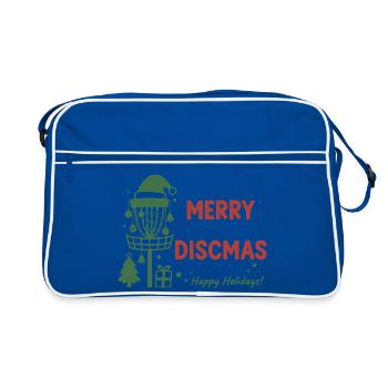 Merry Discmas Happy Holidays Disc Golf Basket - Retro Bag - blue/white - Front