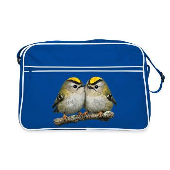 Duo of Firecrests on Branch - Retro Bag - blue/white - Front