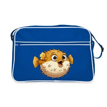 Kugelfisch Fisch Comic - Retro Tasche - Blau/Weiß - Vorne