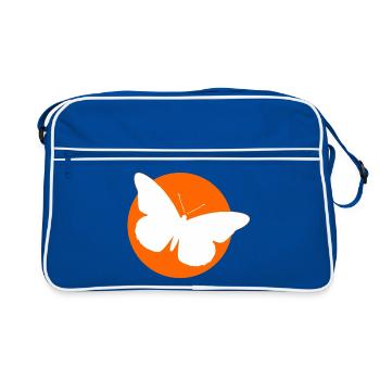 White Butterfly Silhouette – Orange Circle Art - Retro Bag - blue/white - Front