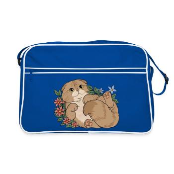 Florales Scottish Fold-Kätzchen - Retro Tasche - Blau/Weiß - Vorne