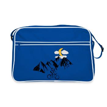 Mountainbiker mit Bergen - Retro Tasche - Blau/Weiß - Vorne