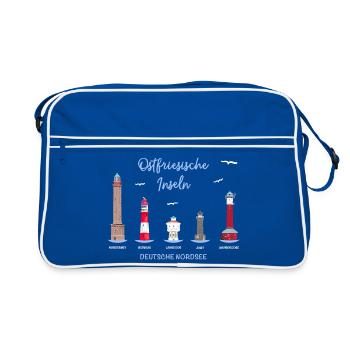 5 Ostfriesische Inseln, Deutsche Nordsee - Retro Tasche - Blau/Weiß - Vorne