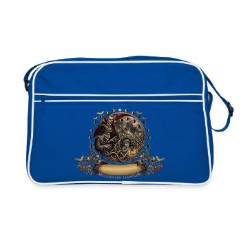 Unheimliches Halloween: Hexe, Vampir und Kind - Retro Tasche - Blau/Weiß - Vorne