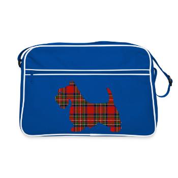 Tartan Scottie Hund | Pyrenäen-Linienlabor - Retro Tasche - Blau/Weiß - Vorne