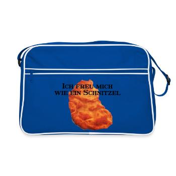 Ich freu mich wie ein Schnitzel rework - Retro Tasche - Blau/Weiß - Vorne