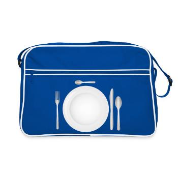Table setting with empty plate & cutlery - Retro Bag - blue/white - Front