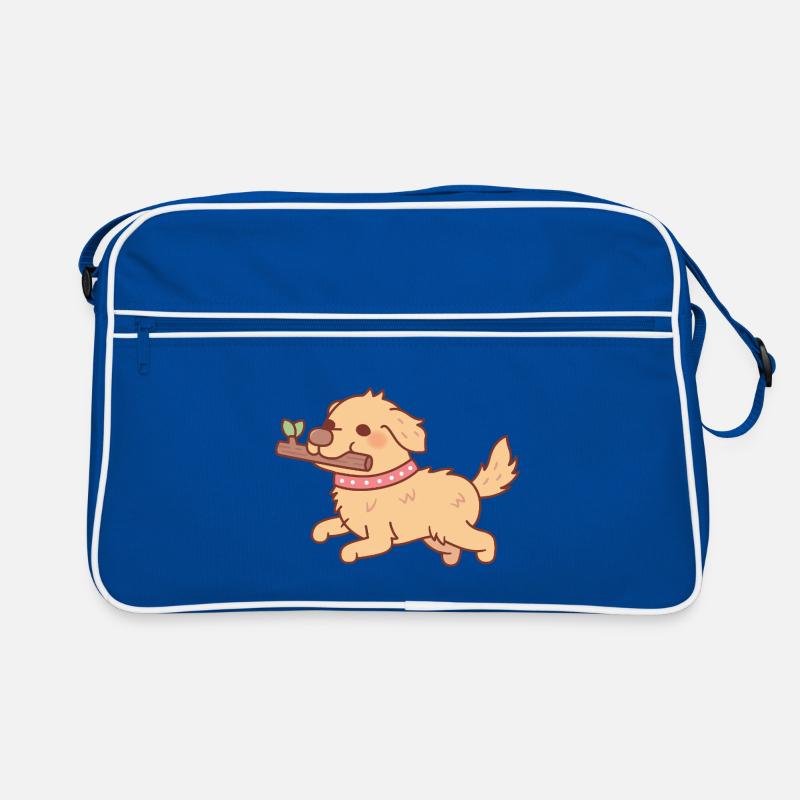 Chiot Golden Retriever mignon courant avec un bâton Sac Retro
