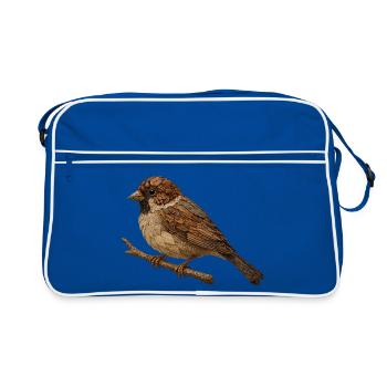 Spatz im Naturlook - Retro Tasche - Blau/Weiß - Vorne