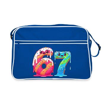 6 7 Kawaii Cartoon Numbers Illustration - Retro Bag - blue/white - Front
