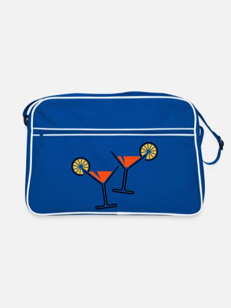 2 Cocktailgläser / Cocktail / Martini + (Orange) - Retro Tasche - Blau/Weiß - Vorne