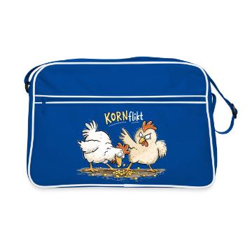 Konflikt Hühner Lustiges Huhn Bauernhof Wortspiel - Retro Tasche - Blau/Weiß - Vorne