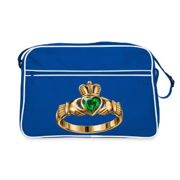 Irischer Claddagh-Ring - Retro Tasche - Blau/Weiß - Vorne