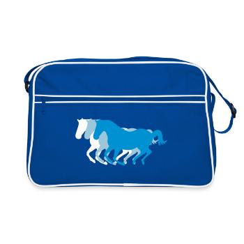 Trois chevaux au galop 3 couleurs - Sac Retro - bleu/blanc - Devant