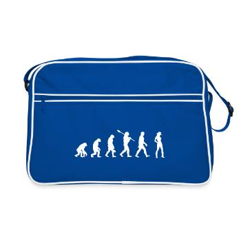 Countrygirl - Evolution des Menschen / Darwin. - Retro Tasche - Blau/Weiß - Vorne