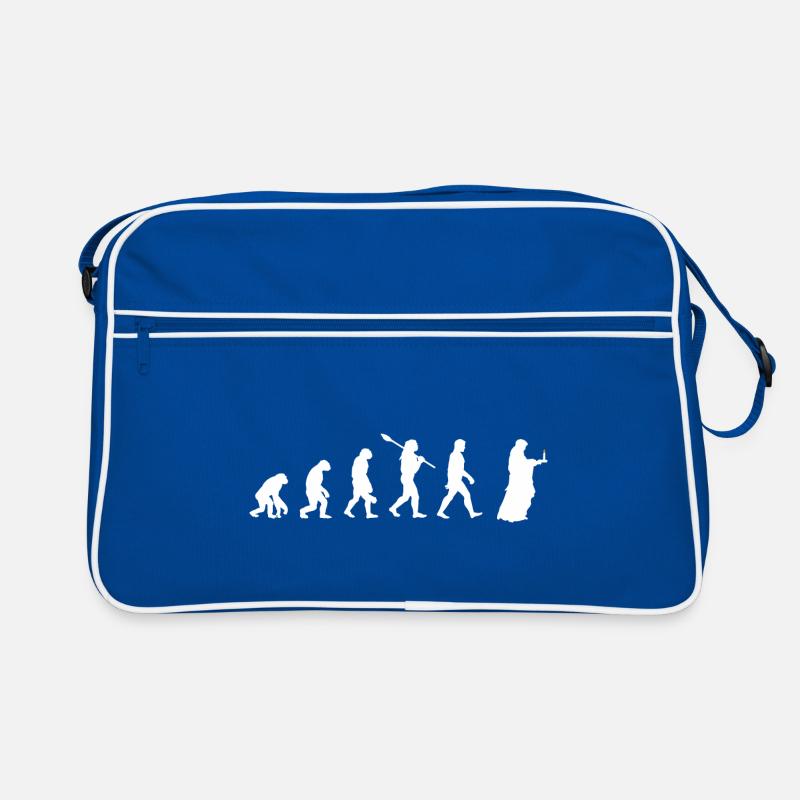 Kerze - Evolution des Menschen / Darwin - Retro Tasche - Blau/Weiß