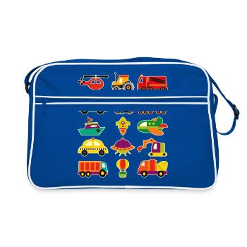 Véhicules garçons tracteur pompiers train avion OVNI - Sac Retro - bleu/blanc - Devant