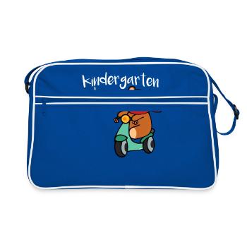 Kindergarten Anfang Start Bär - Retro Tasche - Blau/Weiß - Vorne