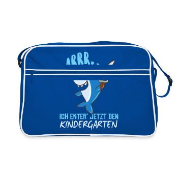 Kindergarten Start Pirat Hai Lustig - Retro Tasche - Blau/Weiß - Vorne