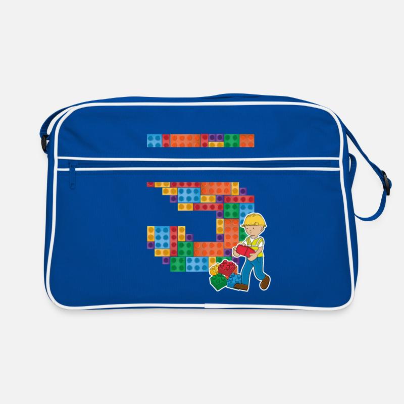 Bauarbeiter 5. Geburtstag Jungen Bagger - Retro Tasche - Blau/Weiß