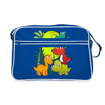 Garçon d'anniversaire de 6 ans six 6. Dino T-Rex - Sac Retro - bleu/blanc - Devant