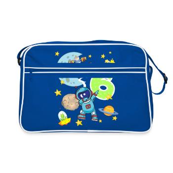 Astronaut 6 year birthday six space rocket - Retro Bag - blue/white - Front