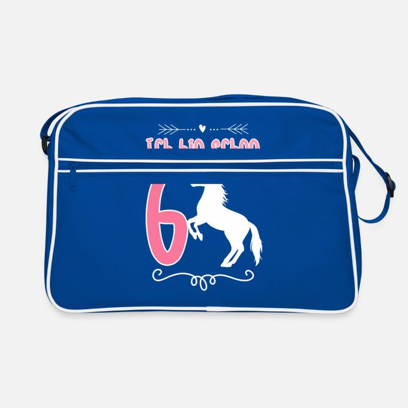 Pferde Geburtstagsshirt 6 Jahre Mädchen - Retro Tasche - Blau/Weiß