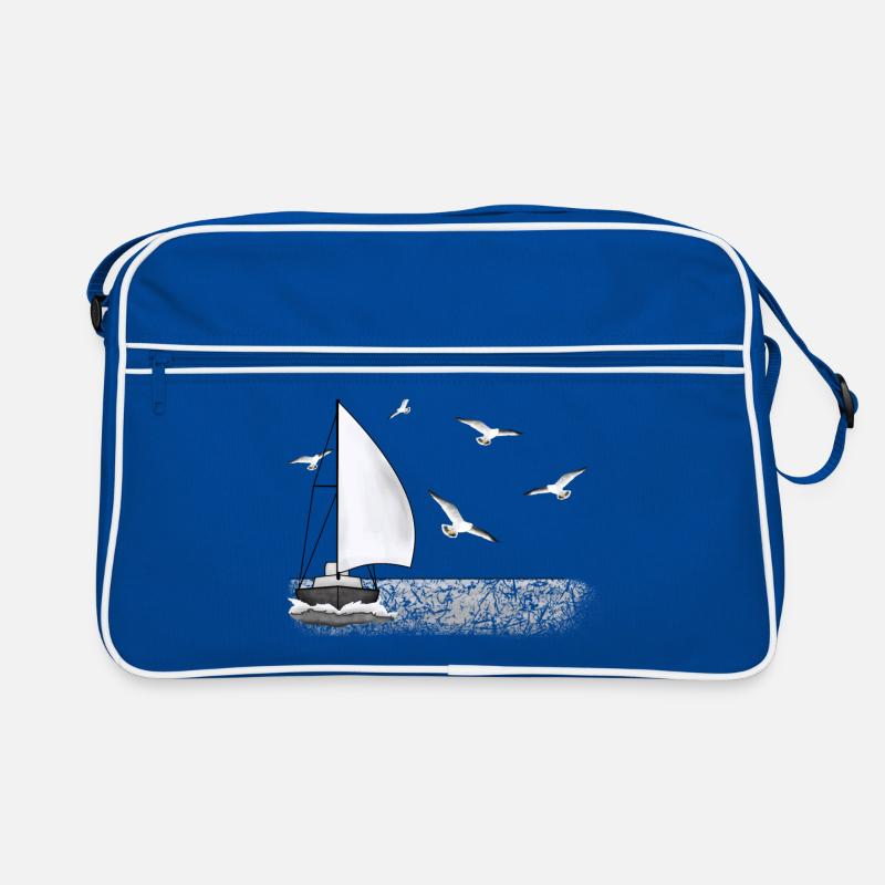 Segelschiff, Möwen - Retro Tasche - Blau/Weiß