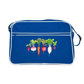Wurzelgemüse Radieschen Möhre rote Bete Rettich - Retro Tasche - Blau/Weiß - Vorne