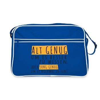 Alt genug um es besser zu wissen! Spruch, Typo - Retro Tasche - Blau/Weiß - Vorne