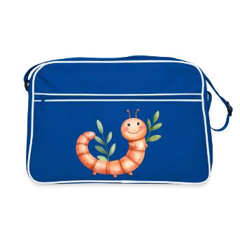 Cheerful larva with leaves against the background of plants - Retro Bag - blue/white - Front