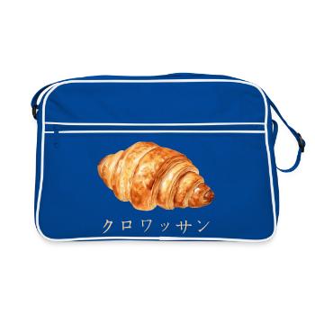 Cute Croissant Japanese Text Design - Retro Bag - blue/white - Front