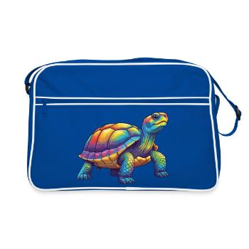 Bunte Turtle Rainbow Pop Art Aquarell - Retro Tasche - Blau/Weiß - Vorne