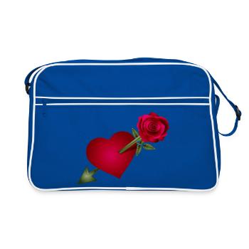 Rose rouge rencontre le cœur avec illustration de flèche - Sac Retro - bleu/blanc - Devant