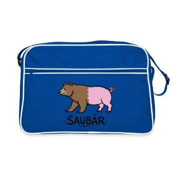Ours sanglier – Jeu de mots drôle avec des animaux - Sac Retro - bleu/blanc - Devant