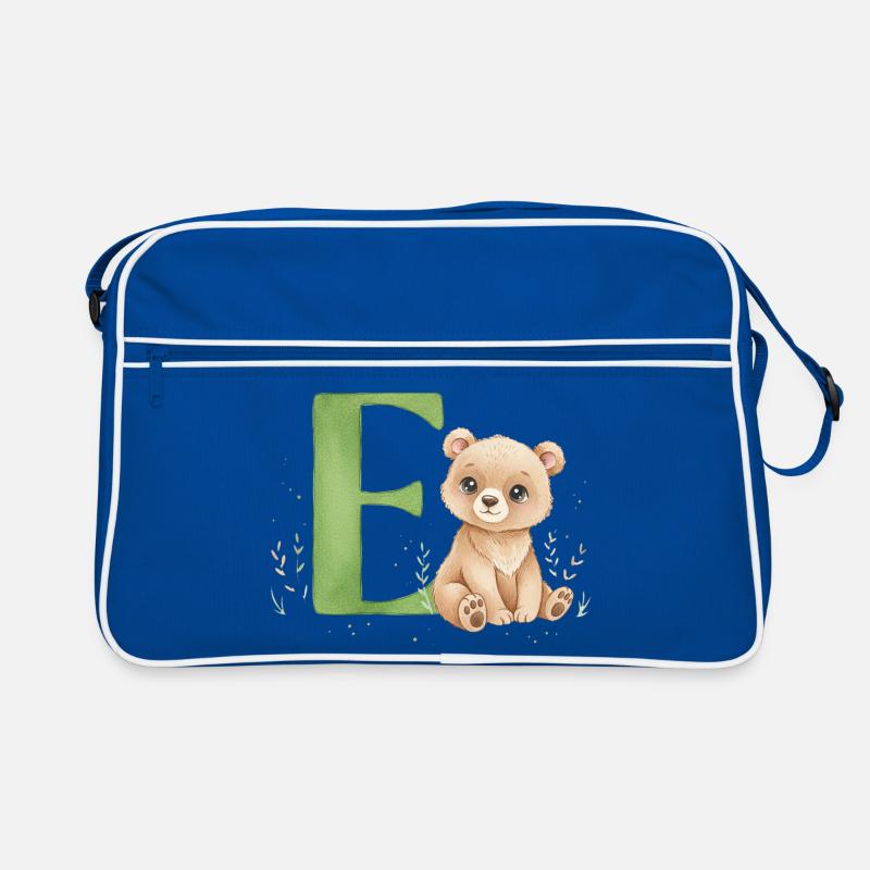 E mit Teddy: Verspielter Buchstabe E Retro Tasche