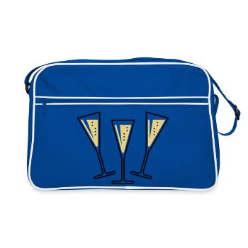 3 Sektgläser (Sekt / Trichter / Zu / 2C) - Retro Tasche - Blau/Weiß - Vorne