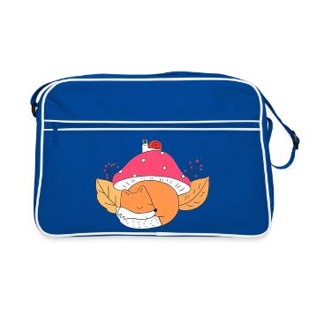 Cute fox sleeping under mushroom autumn - Retro Bag - blue/white - Front