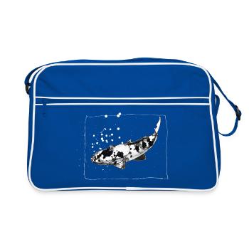KOI Carp - dessin à l’encre dessiné à la main - blanc - Sac Retro - bleu/blanc - Devant
