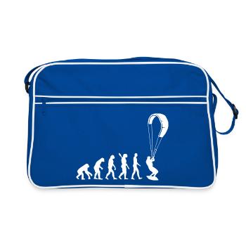 Kitesurfen - Evolution des Menschen, Darwin - Retro Tasche - Blau/Weiß - Vorne