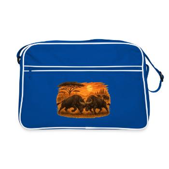 Schlacht der Büffel – Wilde Macht. - Retro Tasche - Blau/Weiß - Vorne